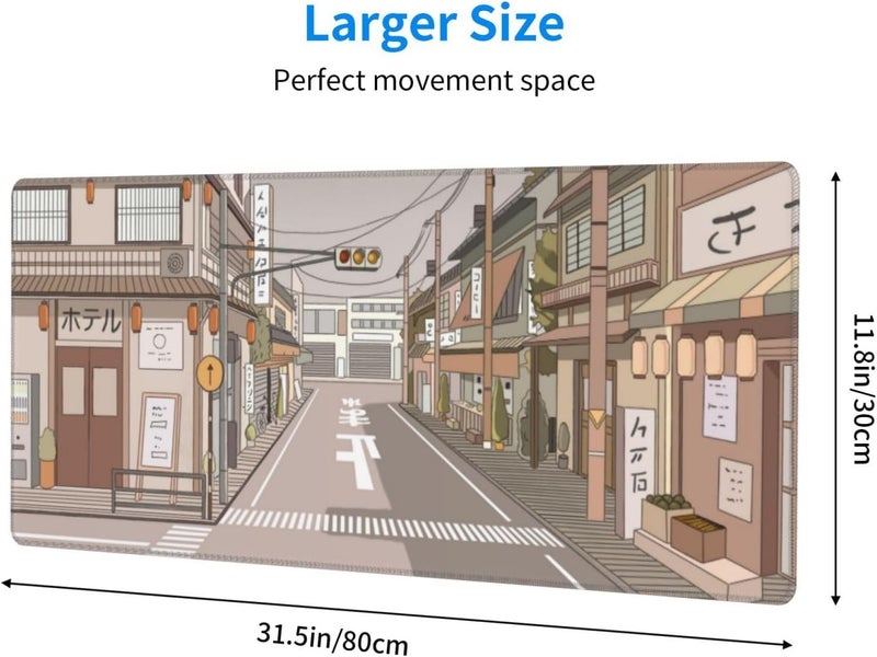 Brecoy Tokyo Street Anime Kawaii Large Gaming Mousepad XXL Beige Cute Desktop Laptop Keyboard Mouse Mat Desk Pad Big 31.5''x15.7'' with Stitched Edges Non-Slip Rubber Base - Image 2
